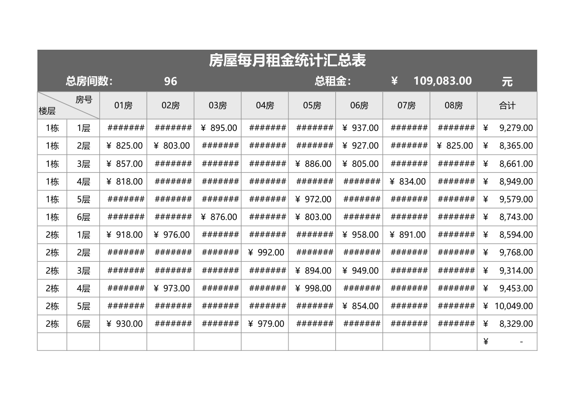 房屋每月租金统计汇总表.xlsx