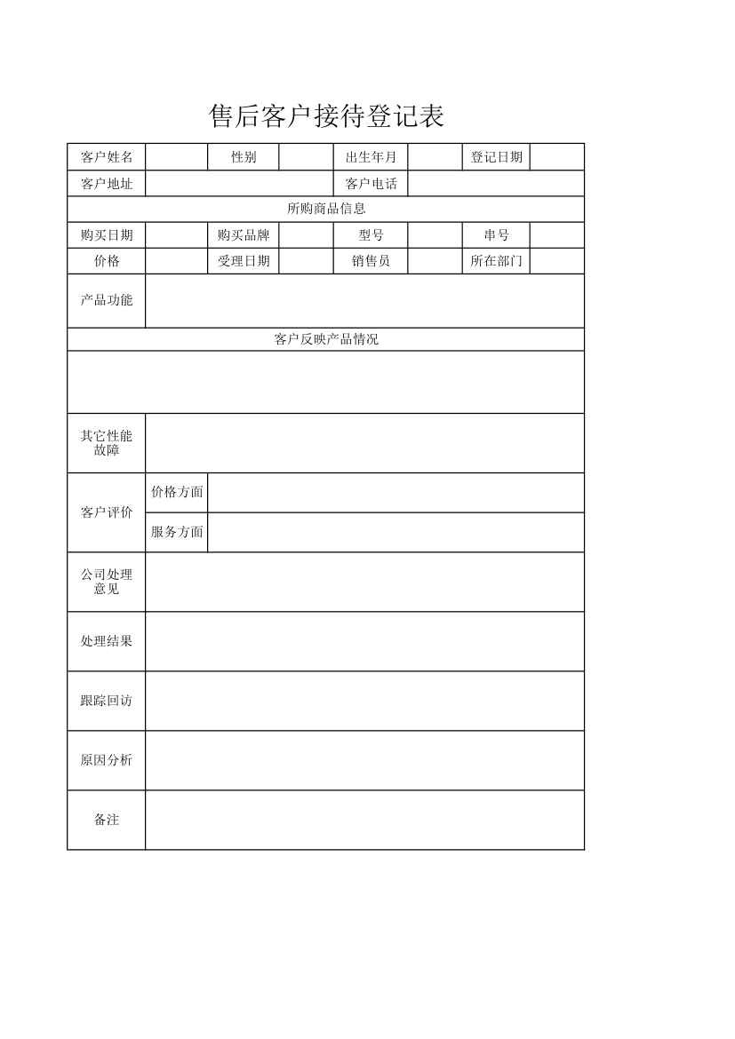 售后客户接待登记表.xlsx第1页