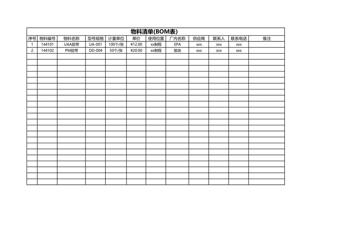 物料清单（BOM表）.xlsx