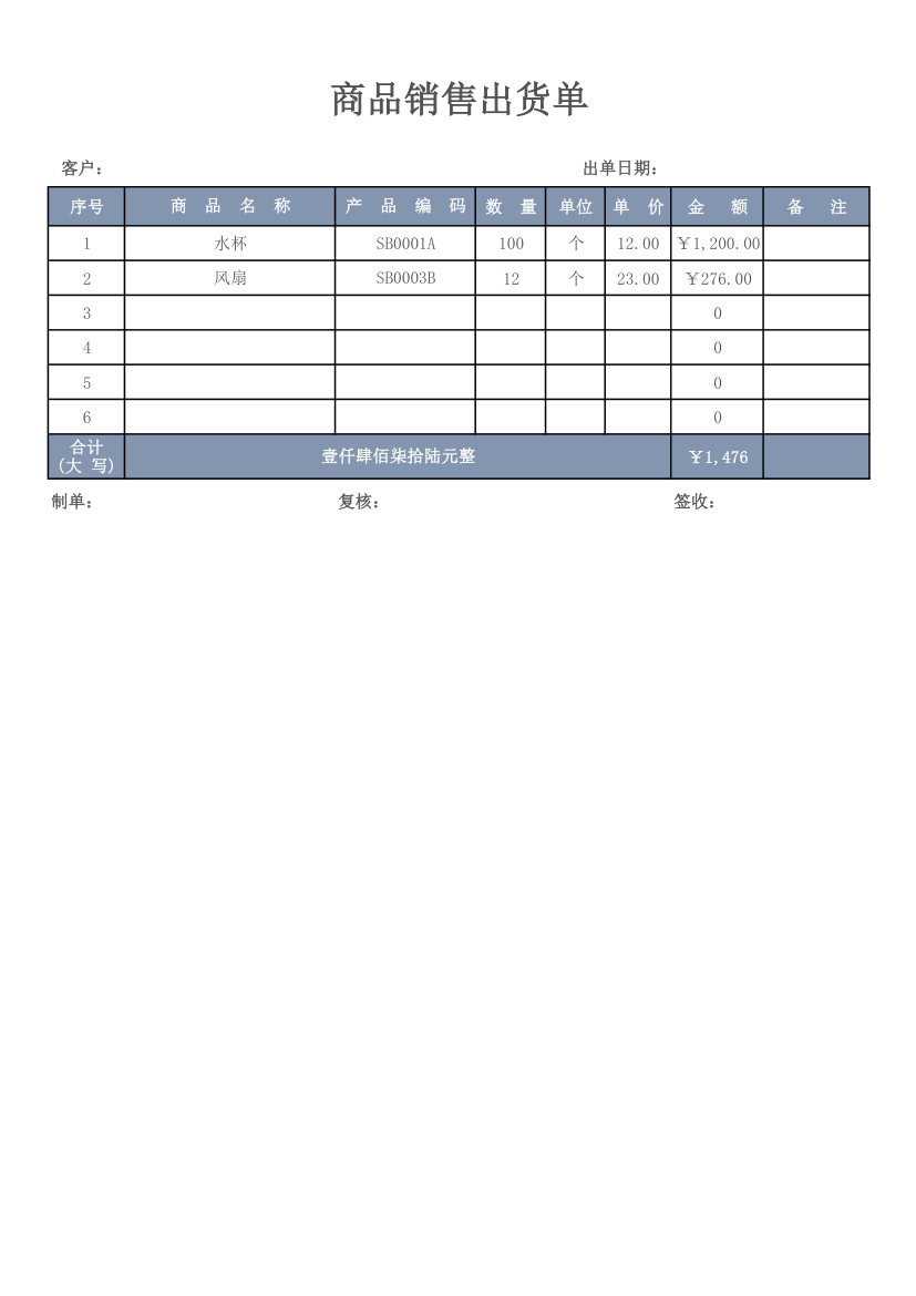 商品销售出货单(自动公式计算).xlsx