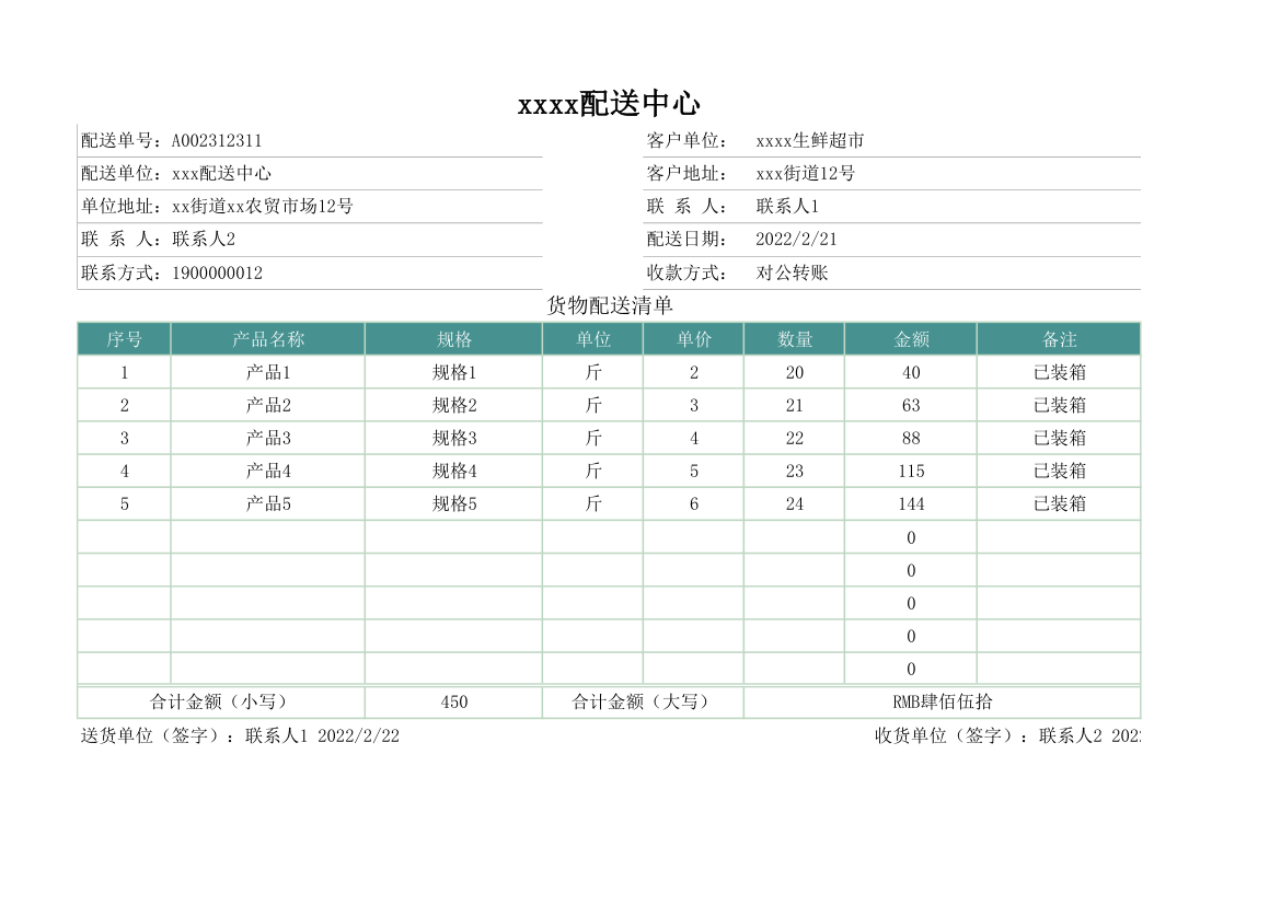 货物配送清单.xlsx第1页