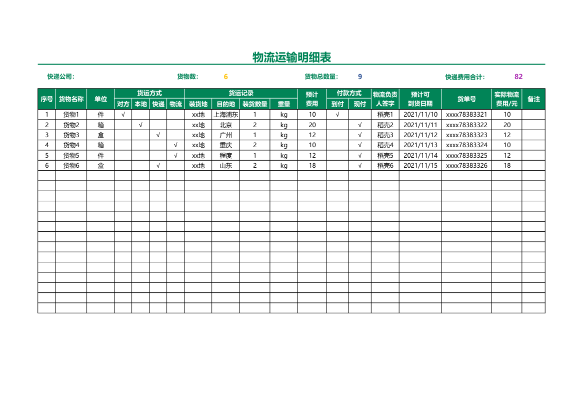 物流运输明细表.xlsx