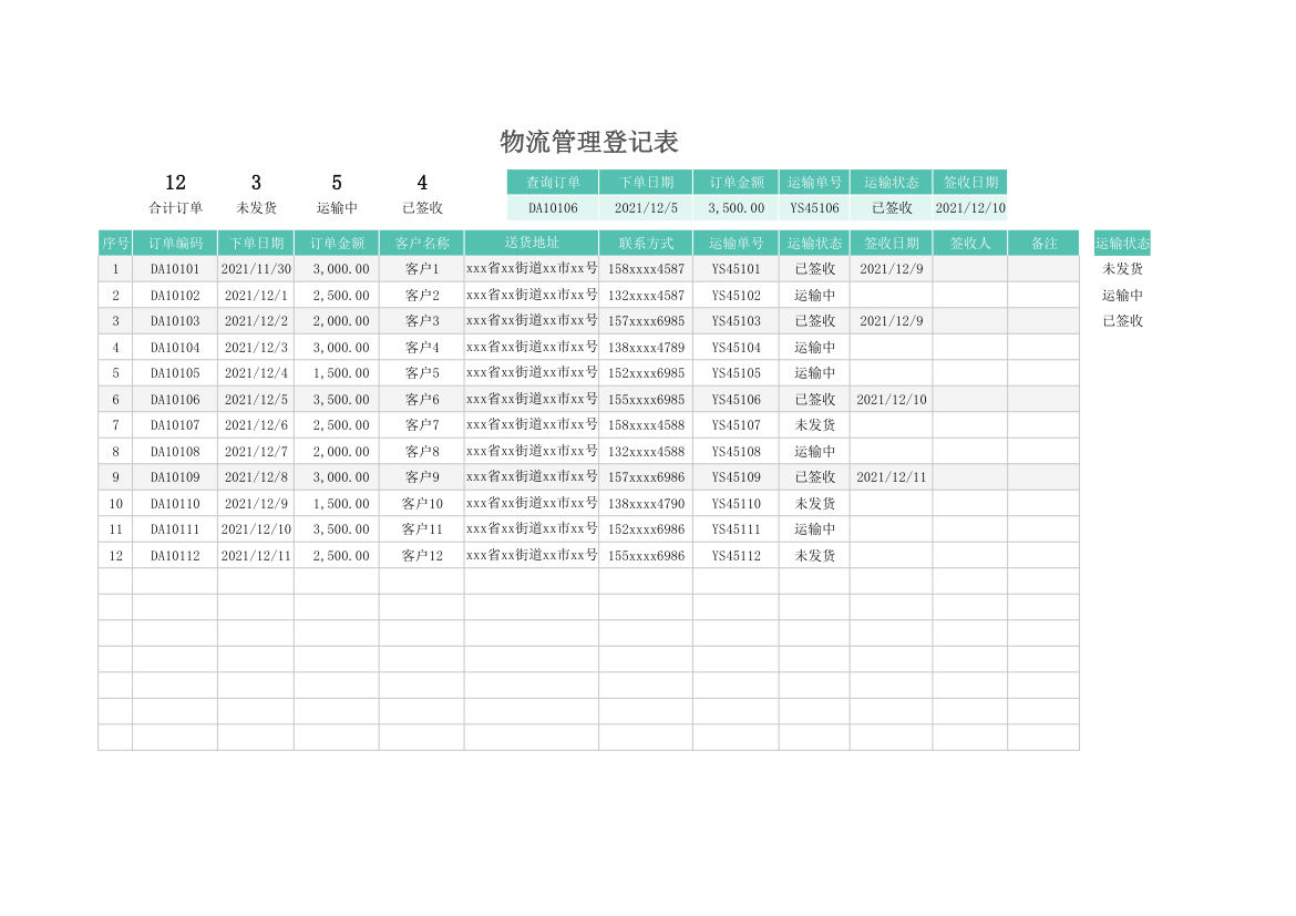 物流管理登记表.xlsx第1页