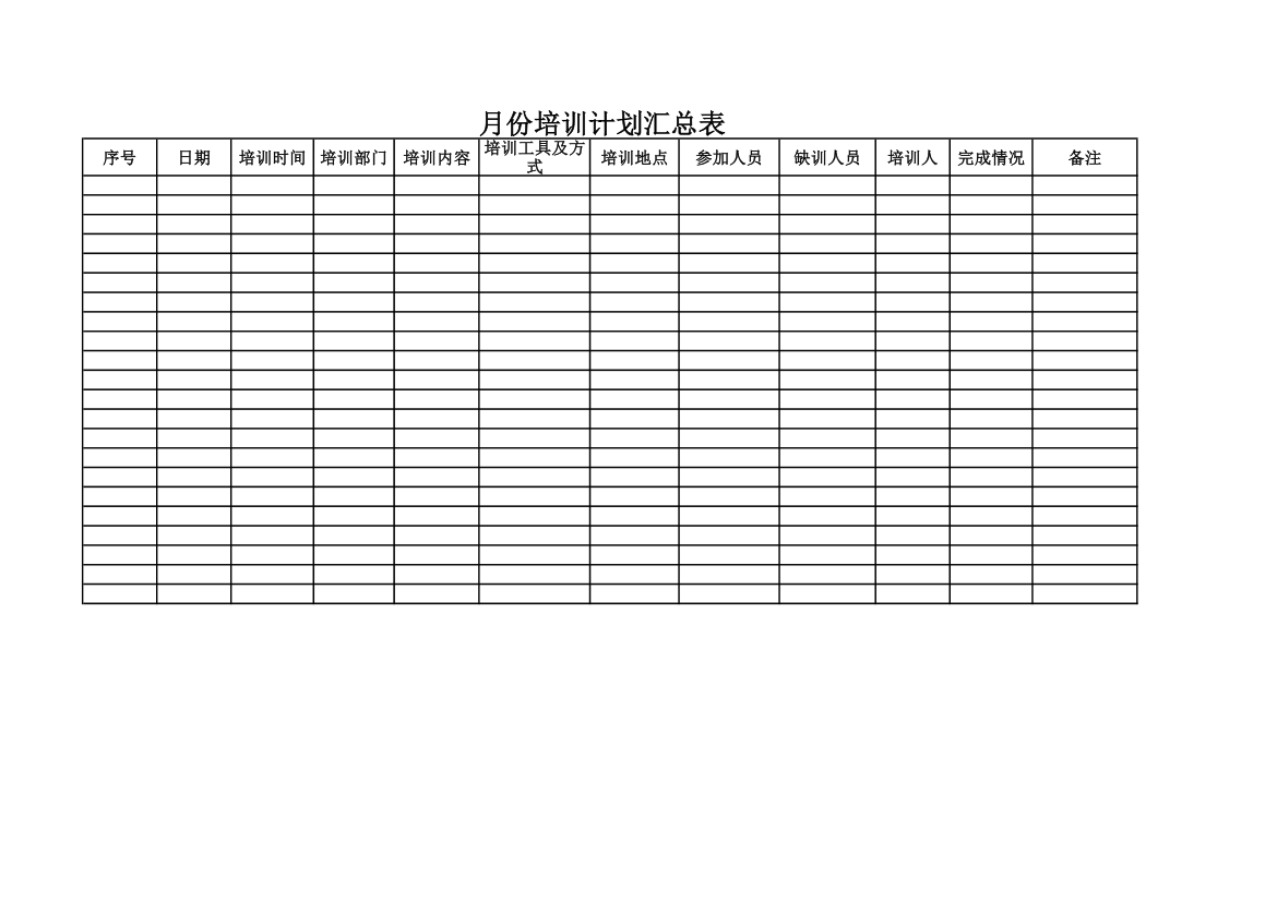 月份培训计划汇总表.xlsx