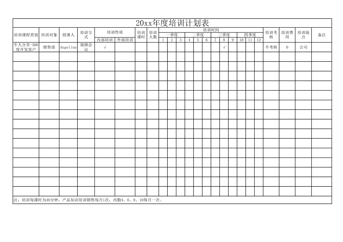 企业培训计划表（年度+月度）.xlsx