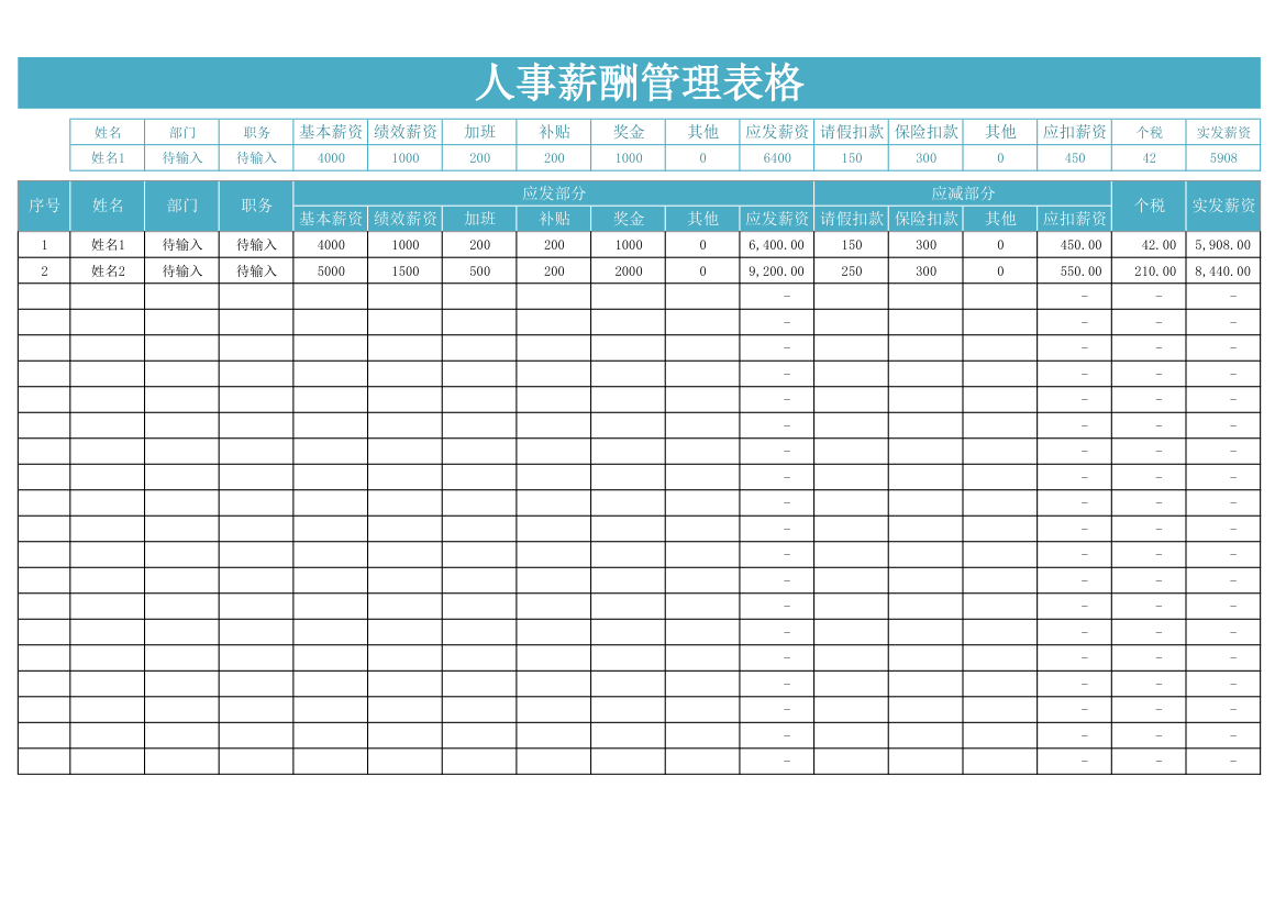 人事薪酬管理表格.xlsx第1页