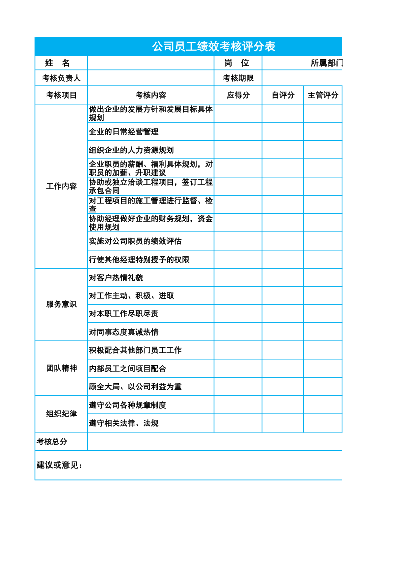 员工绩效考核评分表.xlsx第1页