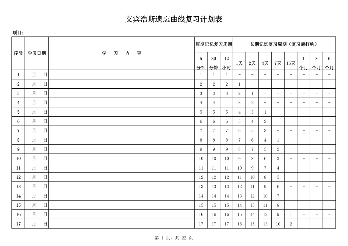 遗忘曲线全年复习计划表.xls