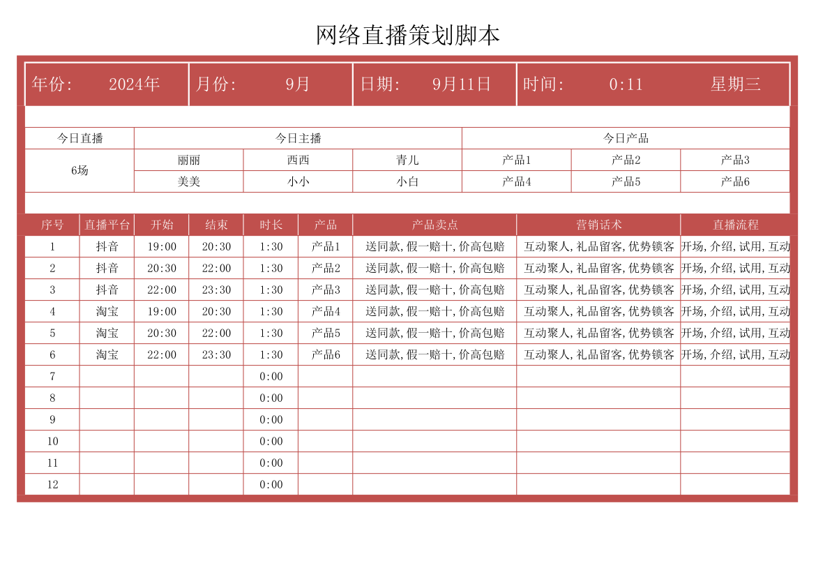 网络直播策划脚本.xlsx第1页