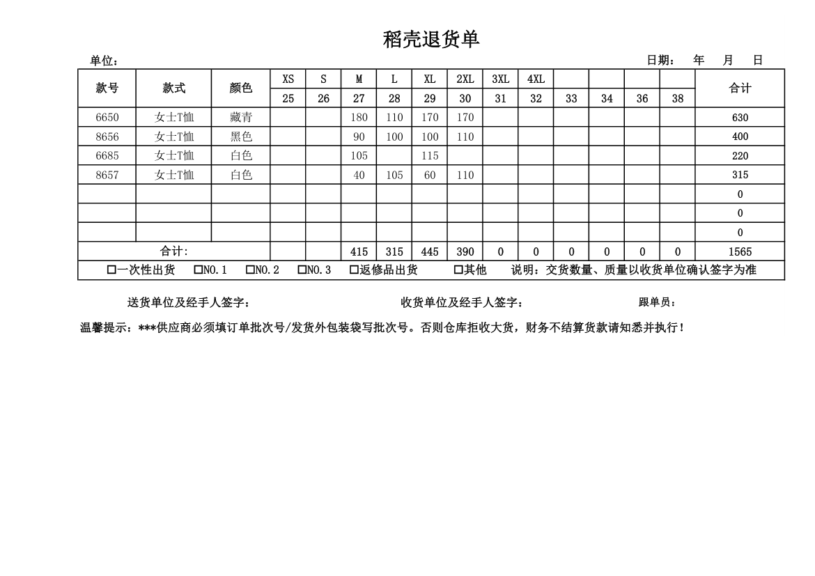 销售退货单表格模板.xlsx第1页