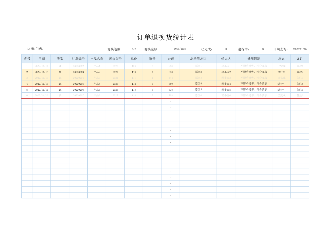 订单退换货统计表-电商退换货登记.xlsx第1页