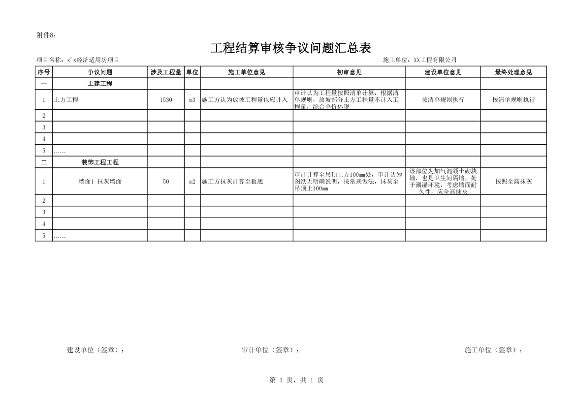 工程审计结算争议问题汇总表.xlsx