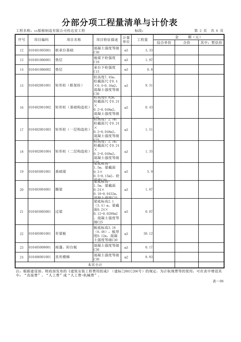 分部分项工程量清单与计价表.xls第2页