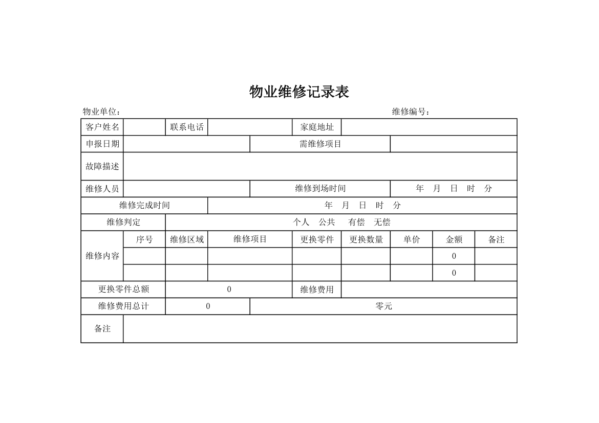 物业维修记录表.xlsx第1页