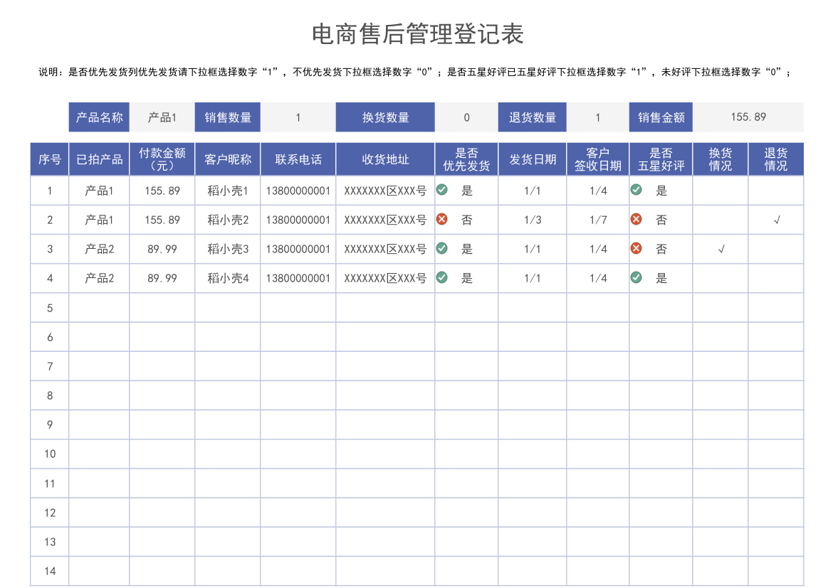 电商售后管理登记表.xlsx第1页