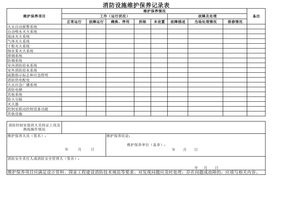 消防设施维护保养记录表.xlsx第1页