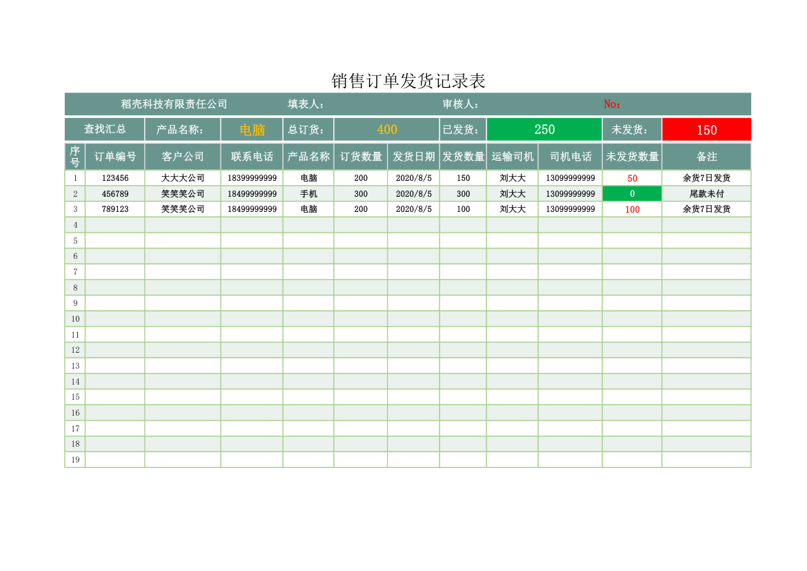 销售订单发货记录表-自动计算.xlsx