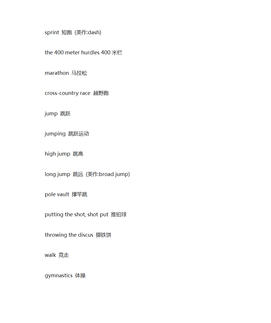 体育运动英语词汇第3页