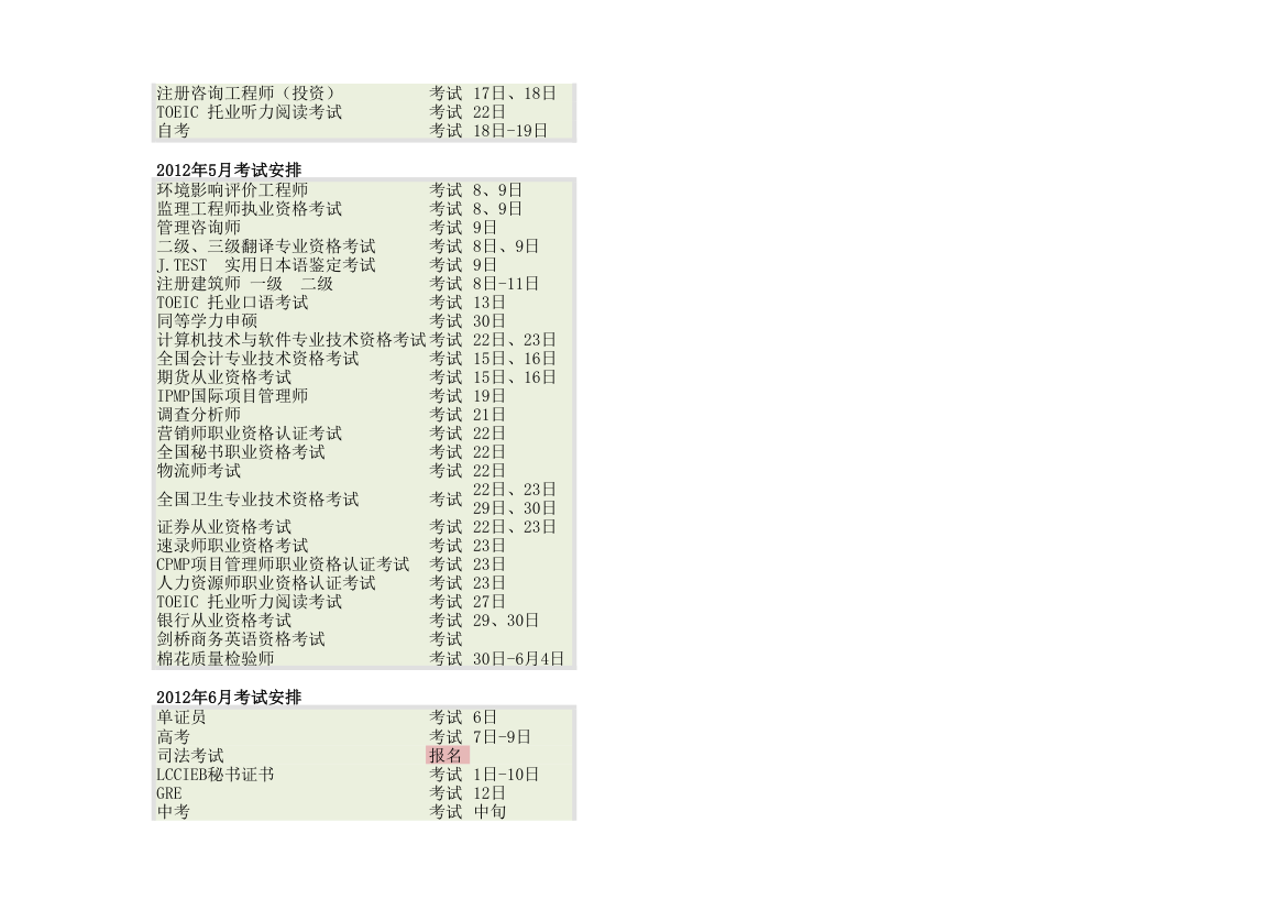 全国各类考证时间表第2页