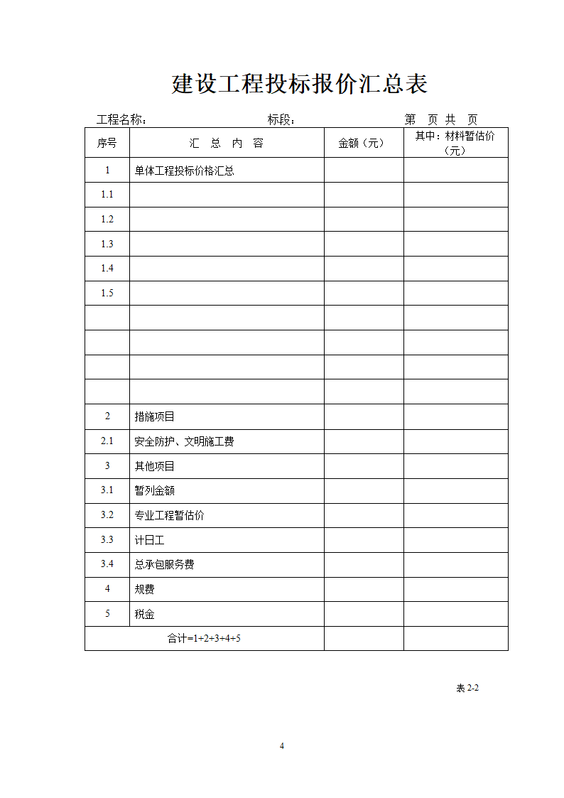 工程量清单报价表格第4页