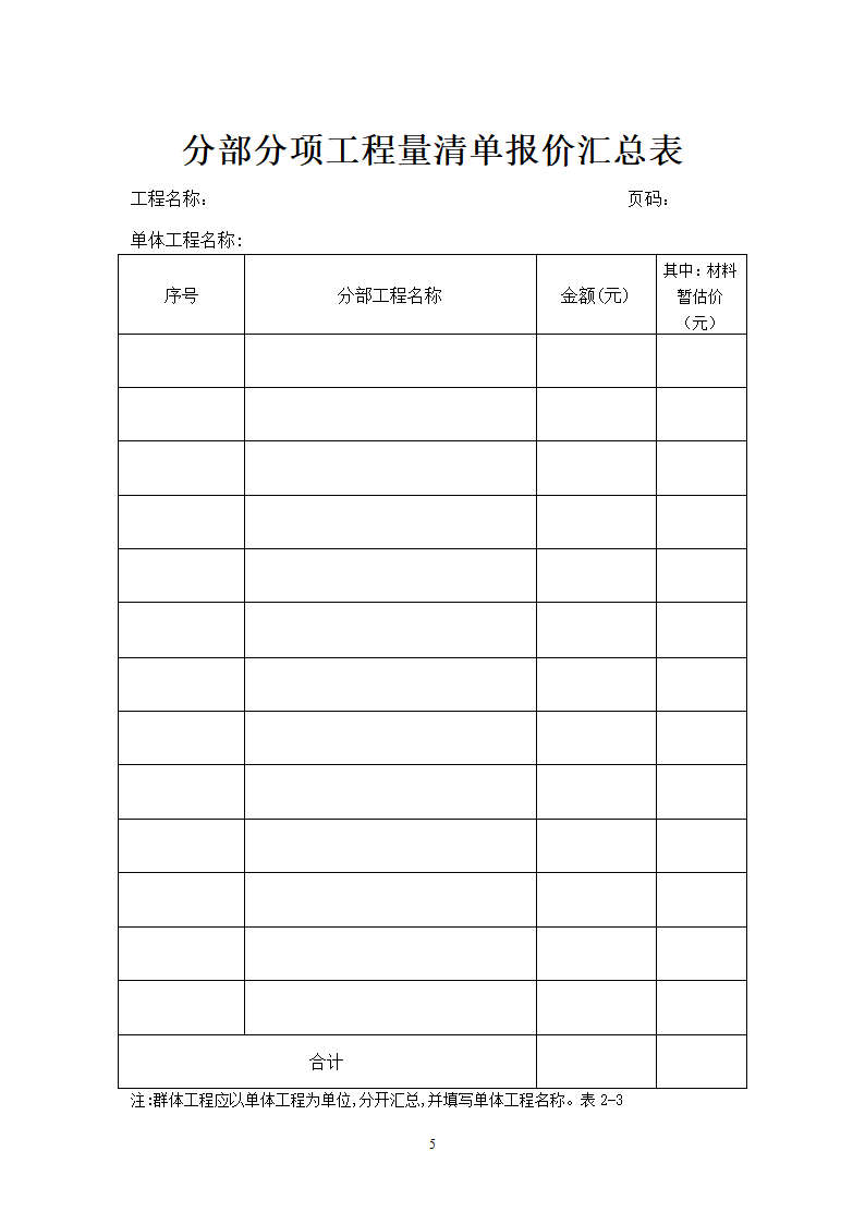 工程量清单报价表格第5页