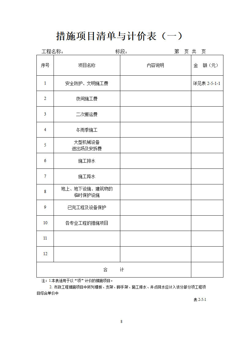 工程量清单报价表格第8页