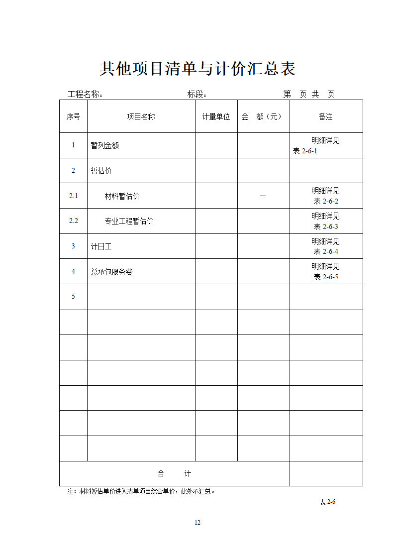 工程量清单报价表格第12页