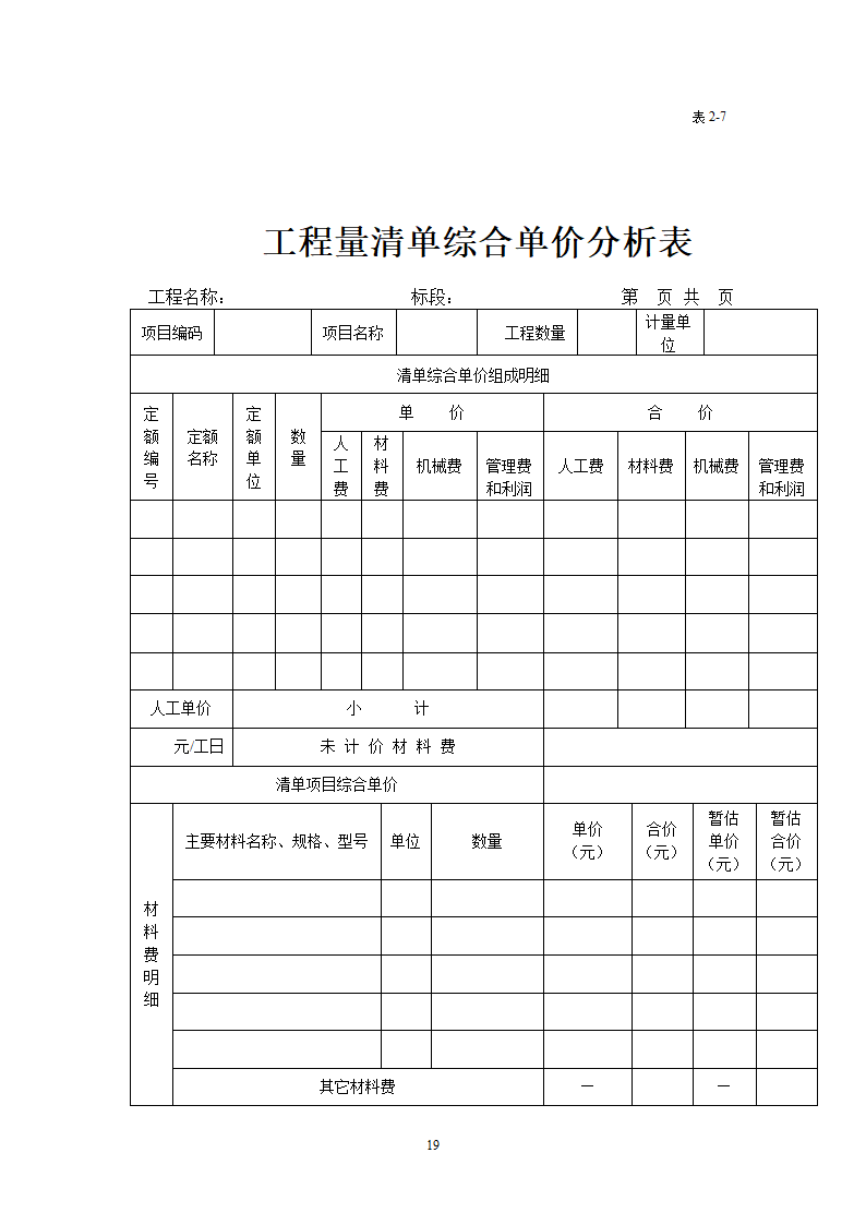 工程量清单报价表格第19页