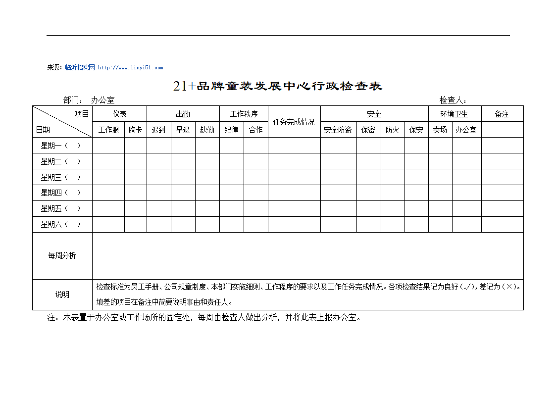 行政检查表