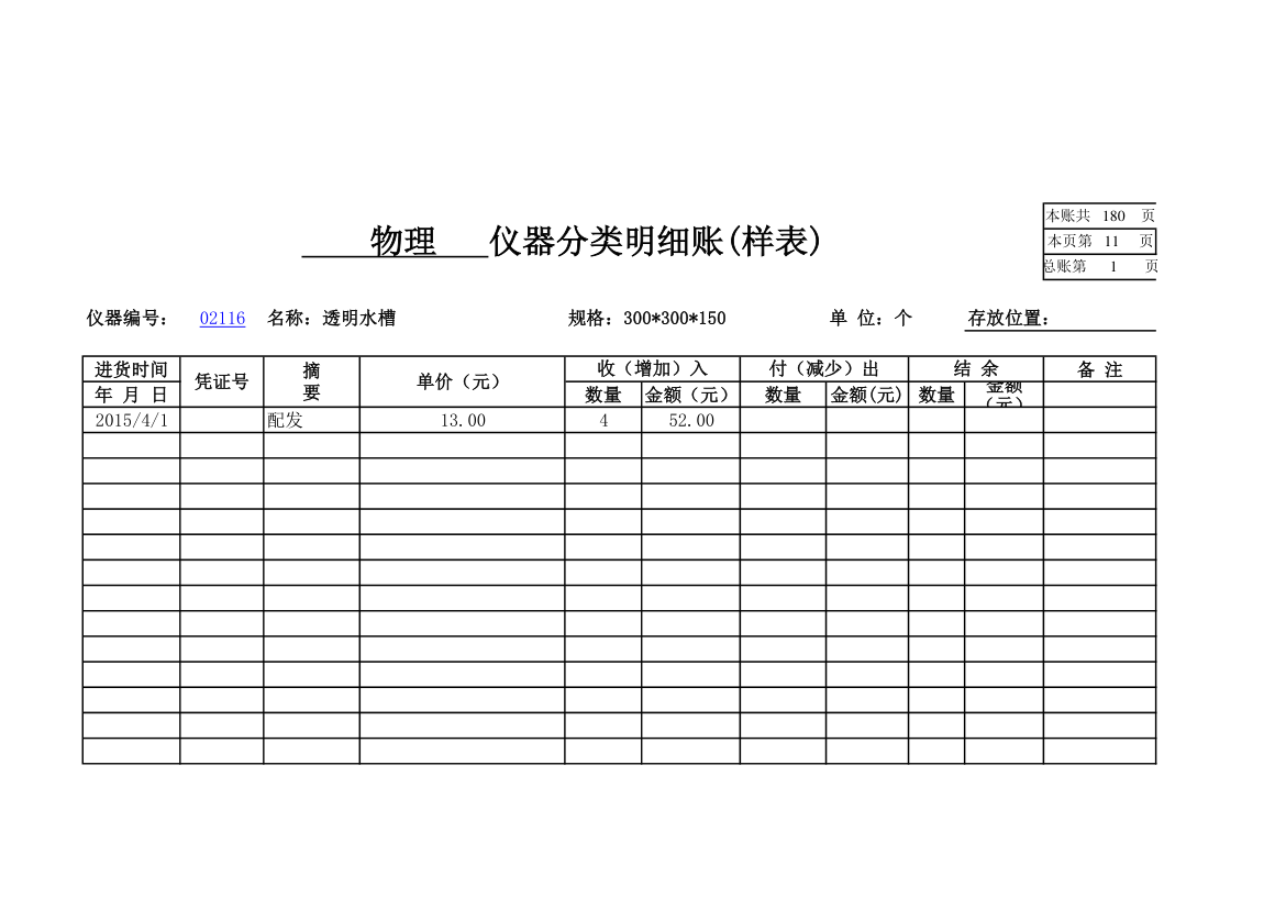 物理实验室分类明细账第10页