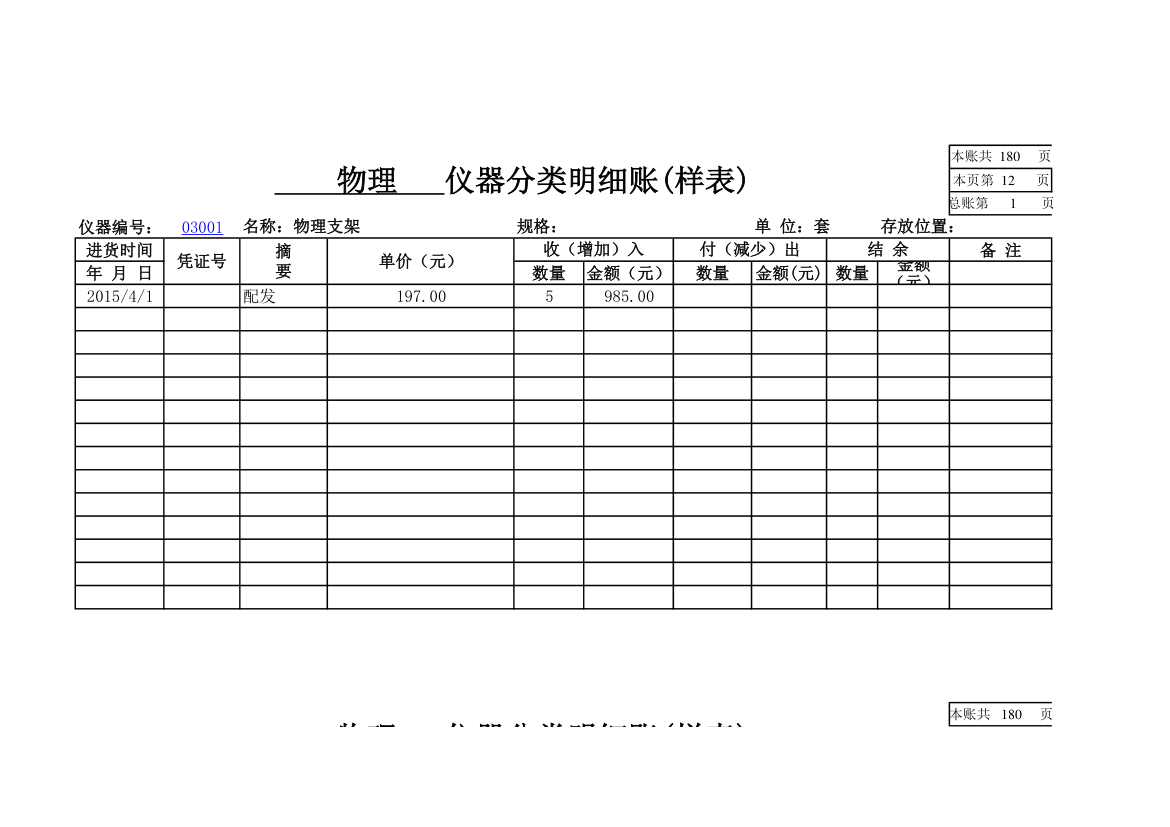 物理实验室分类明细账第11页