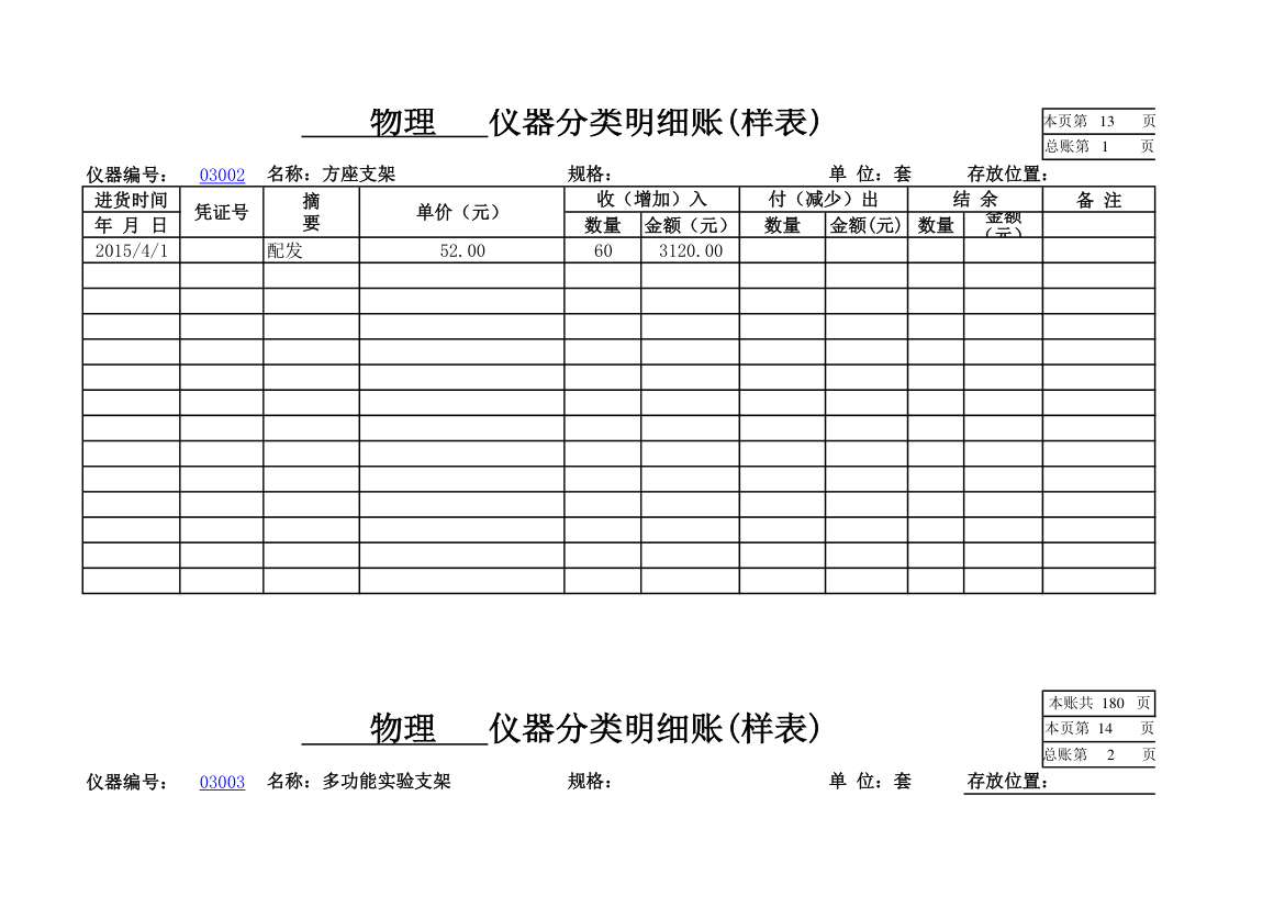 物理实验室分类明细账第12页