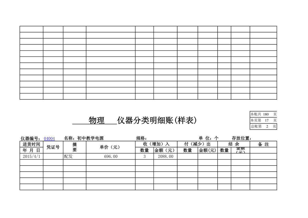 物理实验室分类明细账第15页