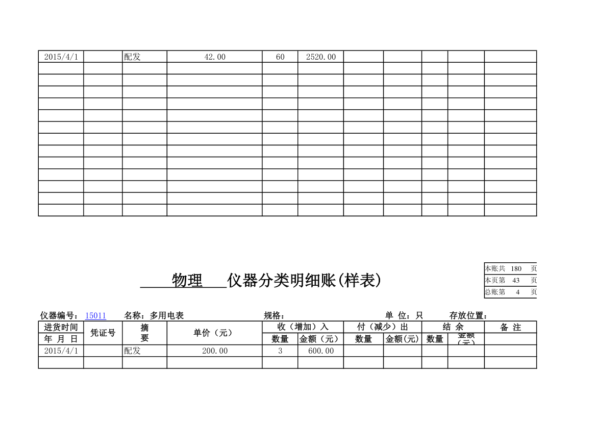 物理实验室分类明细账第38页