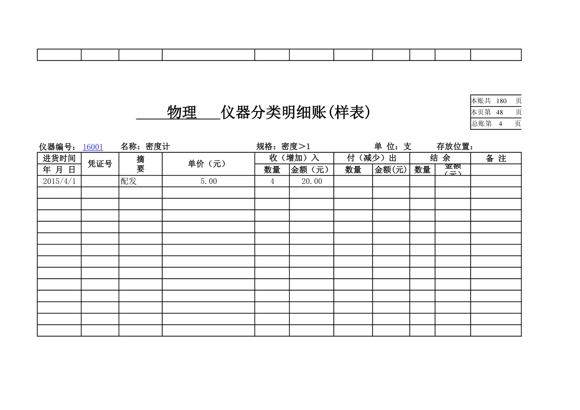 物理实验室分类明细账第43页