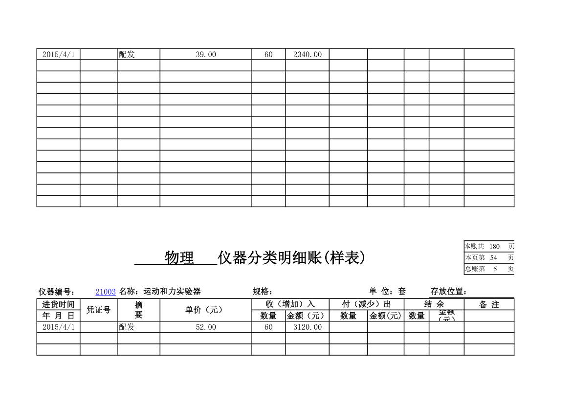 物理实验室分类明细账第48页