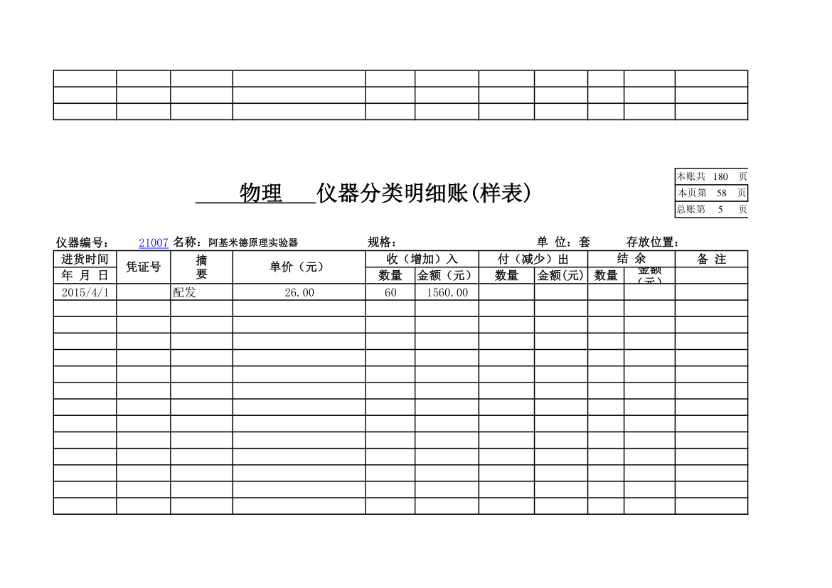 物理实验室分类明细账第52页