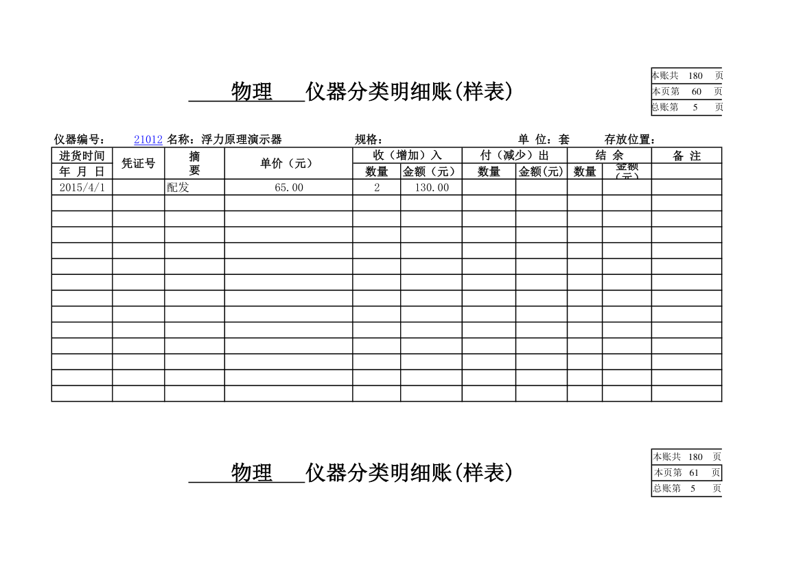 物理实验室分类明细账第54页