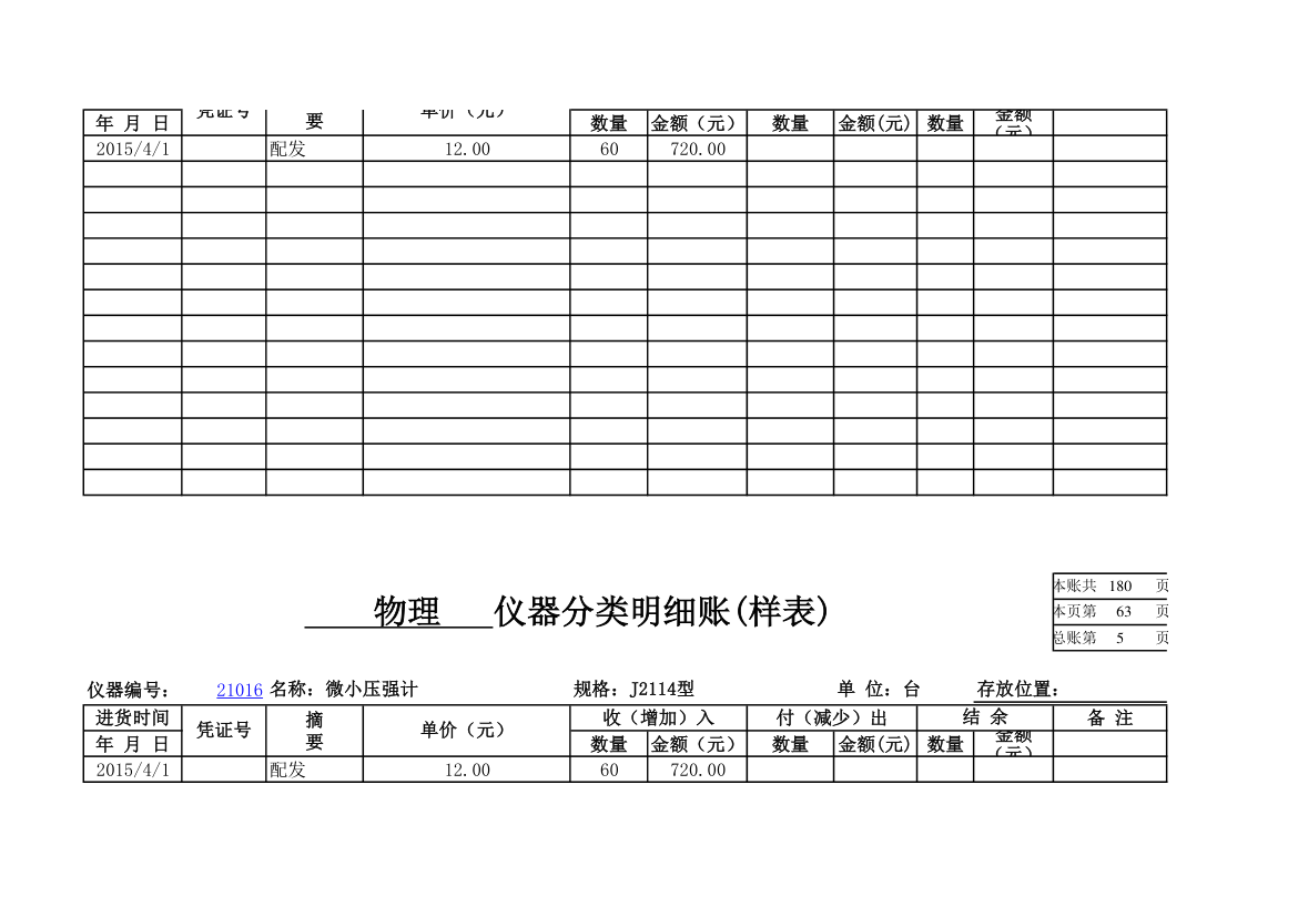 物理实验室分类明细账第56页