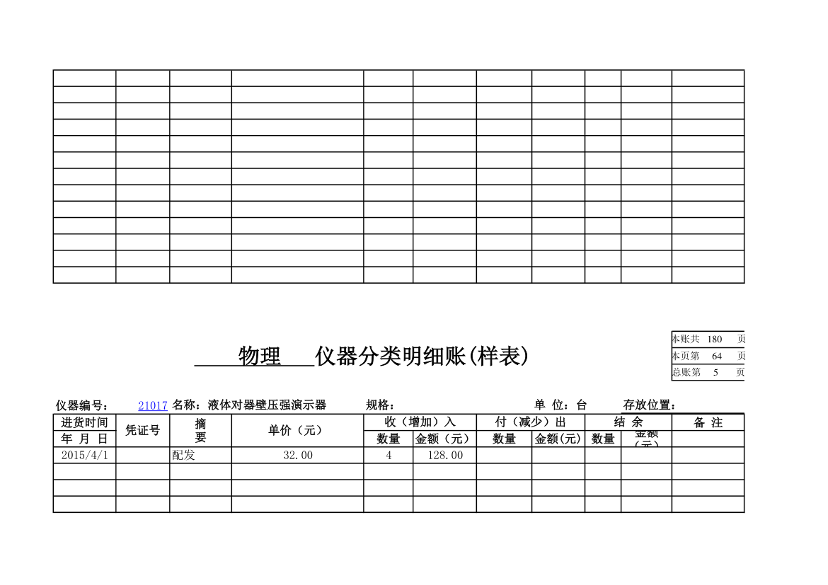 物理实验室分类明细账第57页