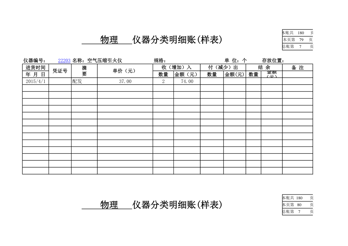 物理实验室分类明细账第71页