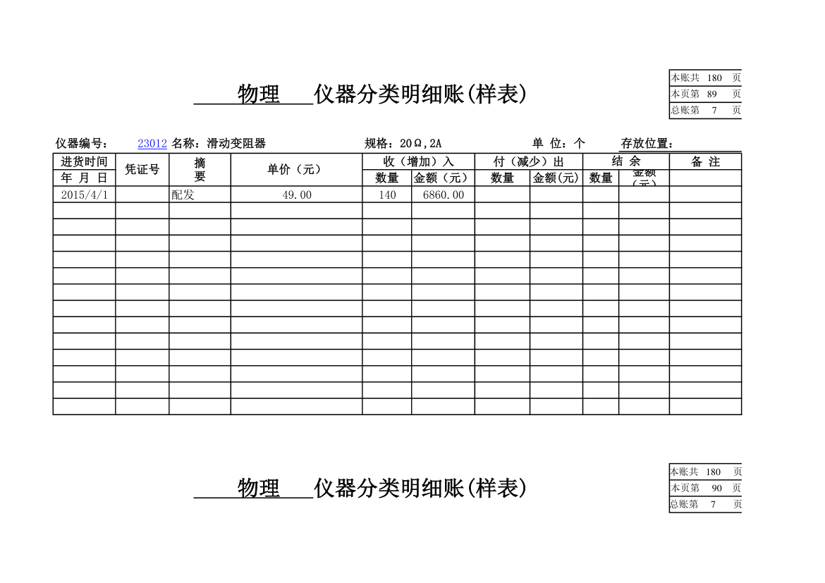 物理实验室分类明细账第80页