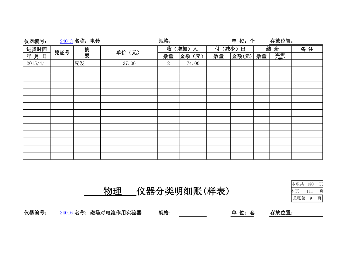 物理实验室分类明细账第99页