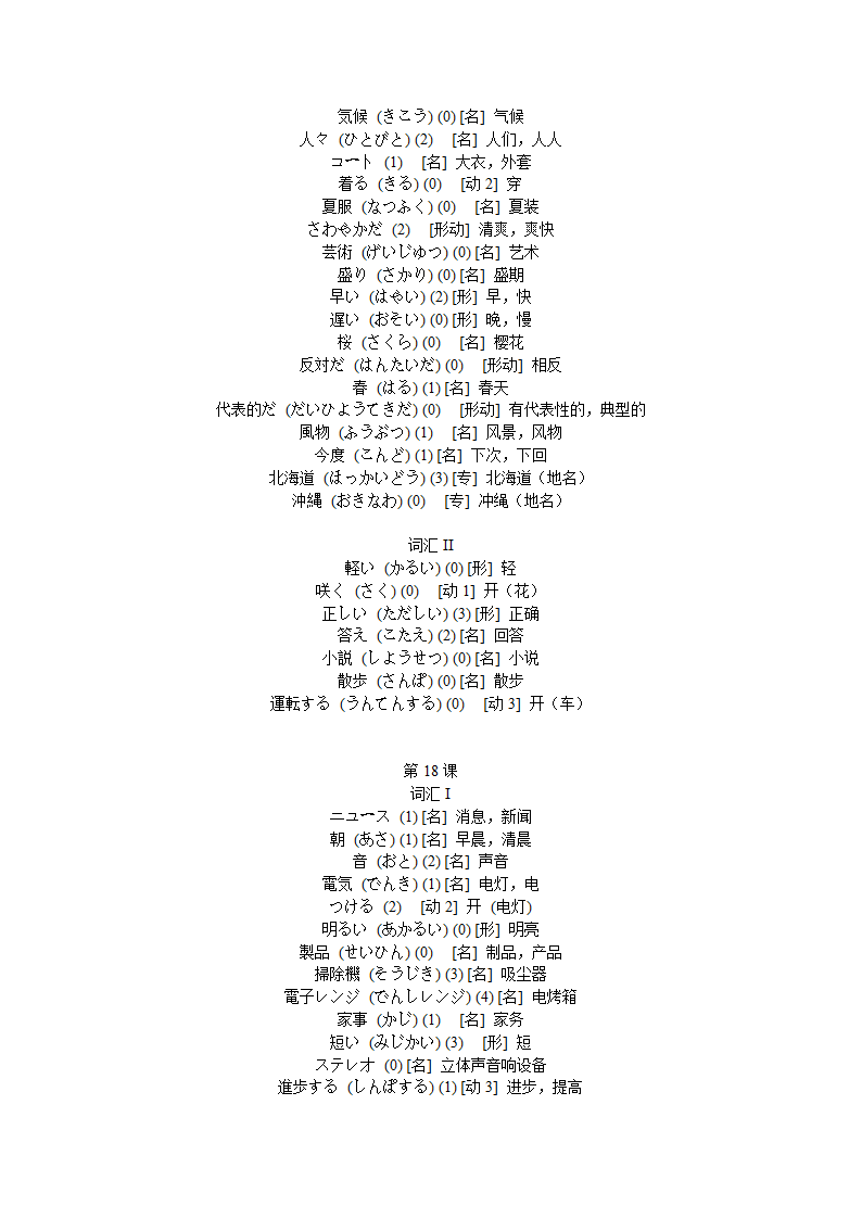 旧版标准日本语单词第16页