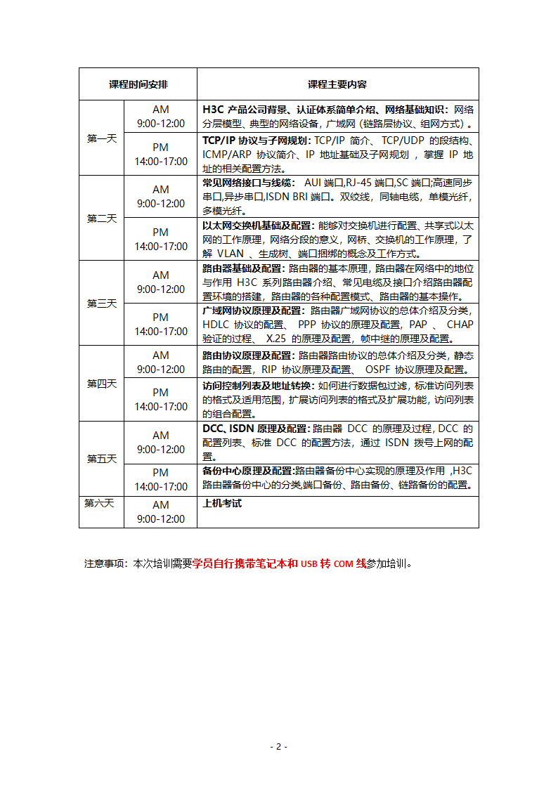 H3CNE课程表第2页