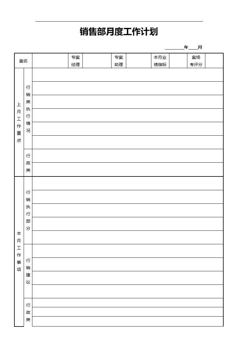 销售部月度工作计划表第1页
