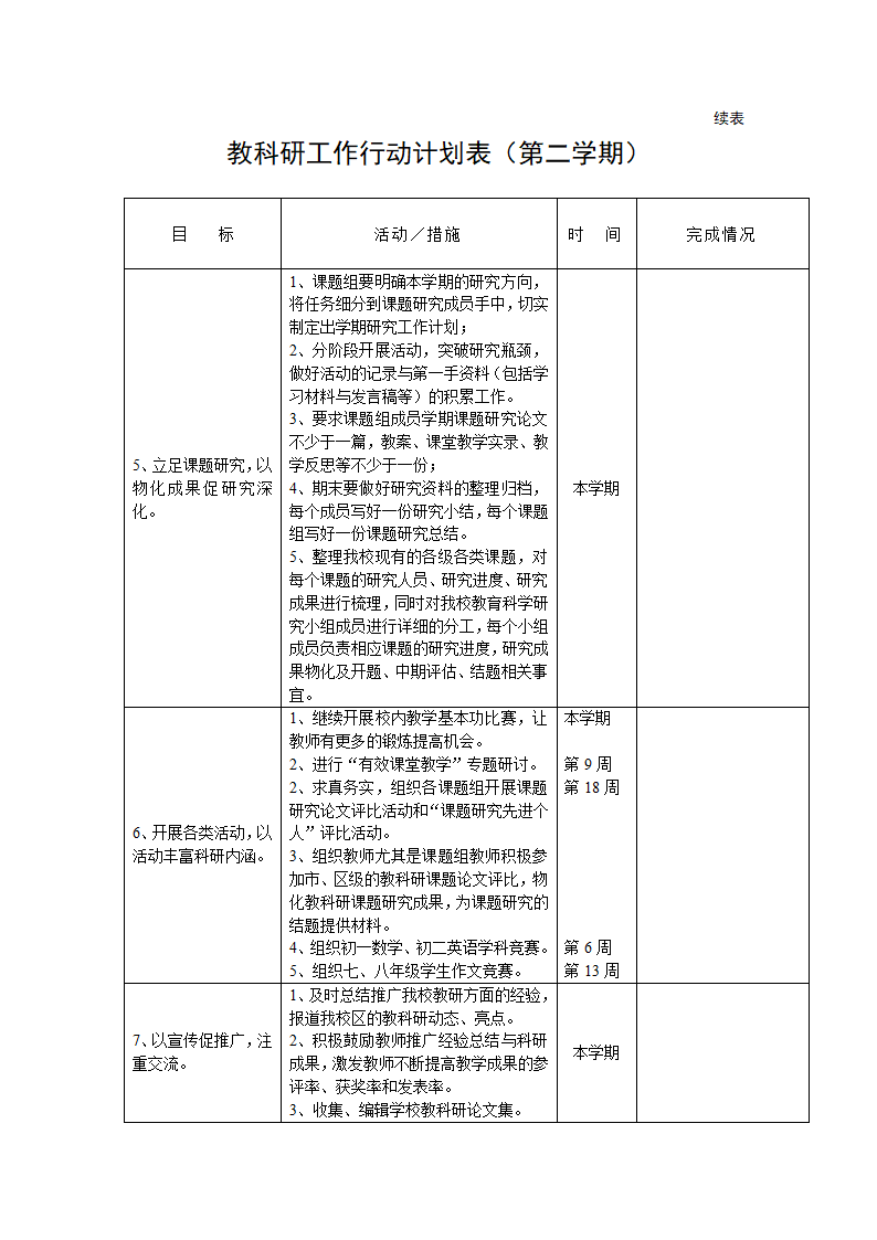 教科研工作行动计划表第2页