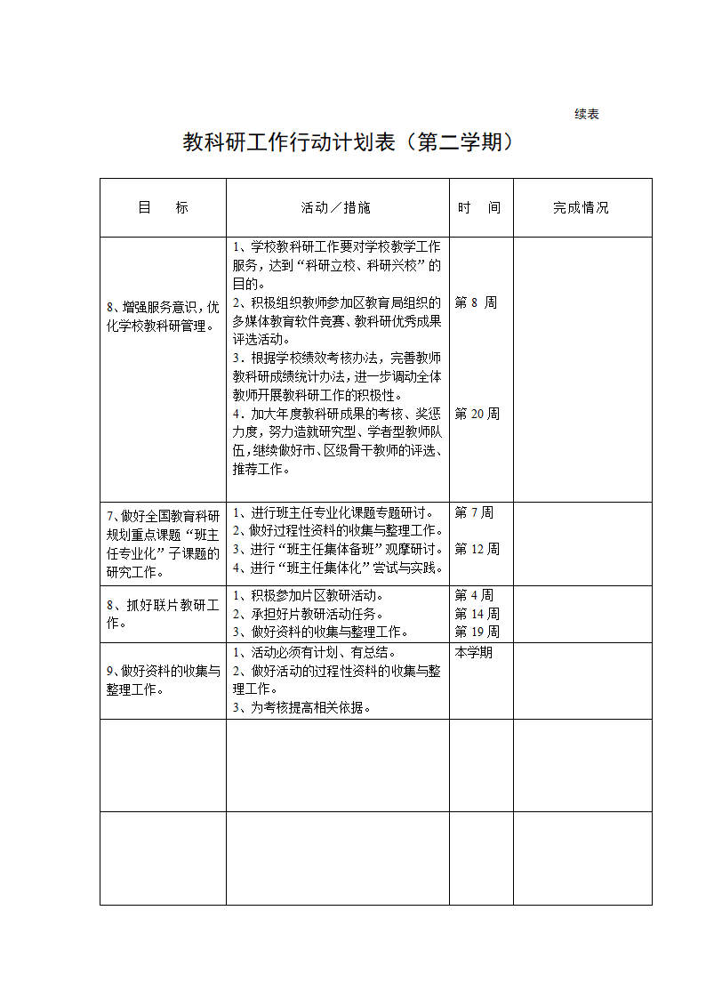 教科研工作行动计划表第3页