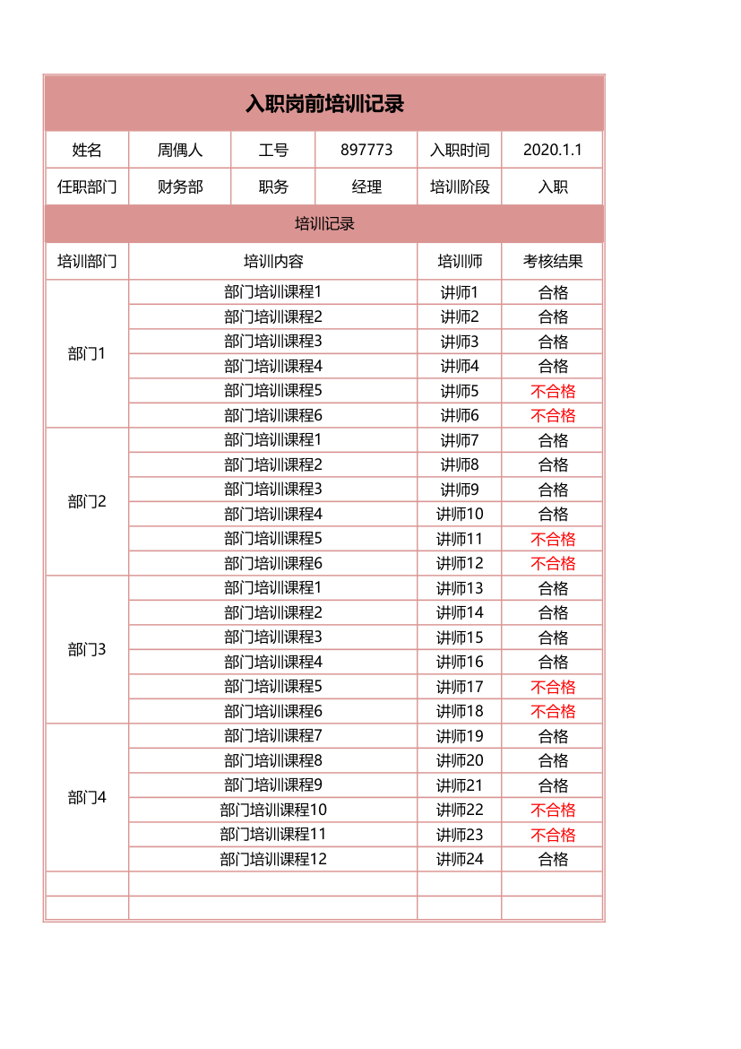 入职岗前培训记录表.xlsx第1页