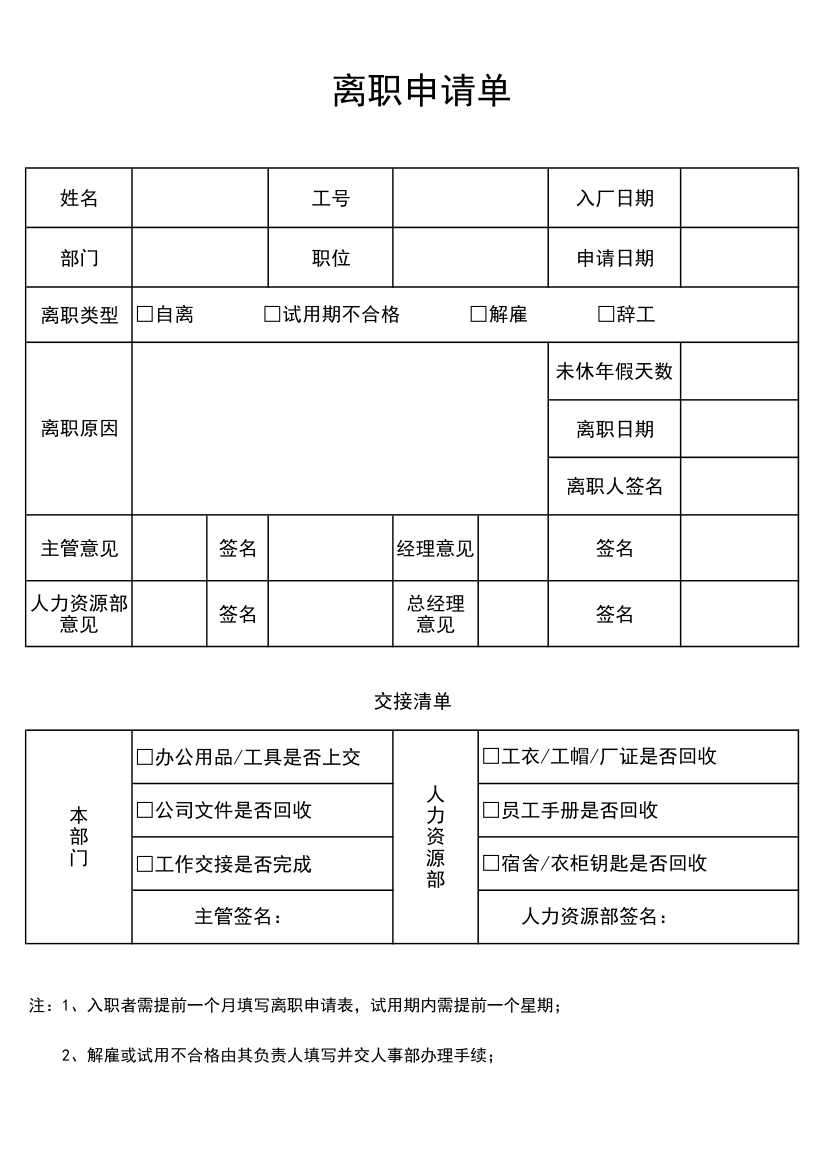 离职申请单.xlsx第1页